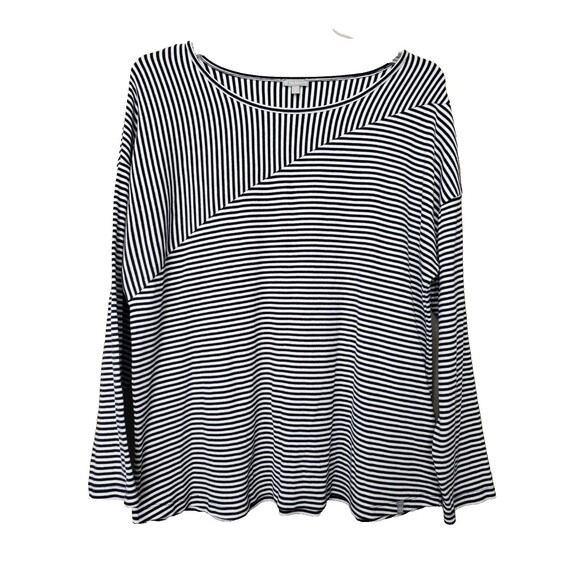 Talbots Cotton Blend Navy Striped Boat Neck Long Sleeve Tunic Size XL - Picture 1 of 5